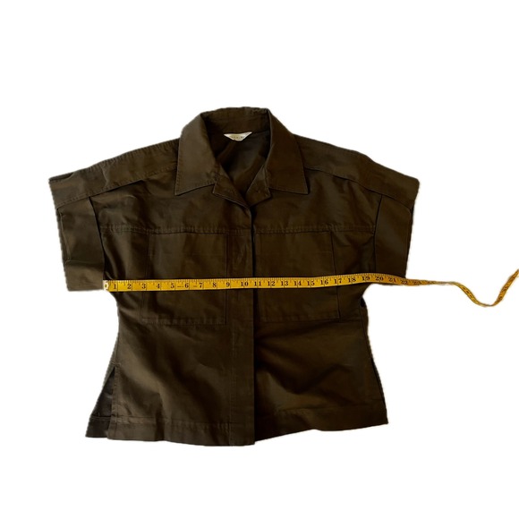 Olive Green LVIR Shirt Short Sleeve Button Up Relaxed Fit Utility Pockets - Picture 4 of 9
